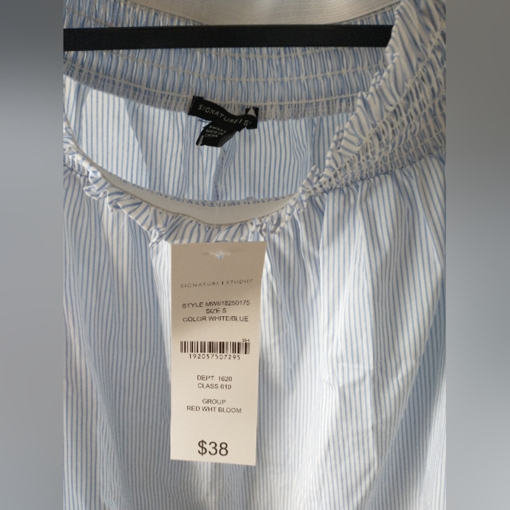 Signature Studio Blue And White Striped Off The Shoulder Blouse Sz  Small - Picture 2 of 5